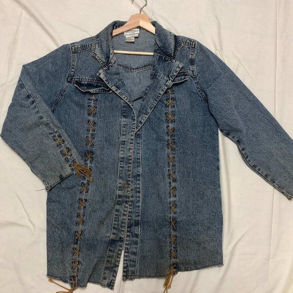 Venezia Western Denim Jacket with Lace-Up Accents